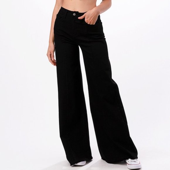 Black Wash Premium Denim Front Seam High Waist Flare Leg - Picture 3 of 4